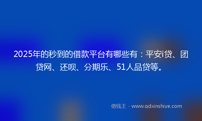 2025年的秒到的借款平台有哪些有：平安i贷、团贷网、还呗、分期乐、51人品贷等。