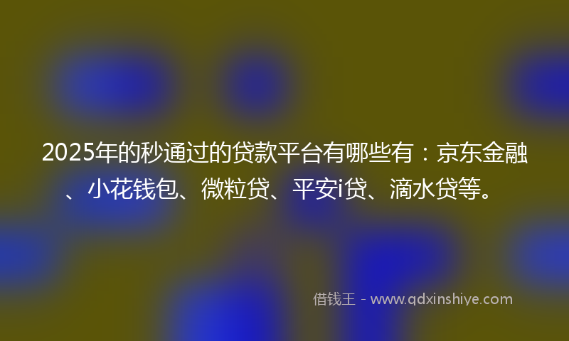2025年的秒通过的贷款平台有哪些有：京东金融、小花钱包、微粒贷、平安i贷、滴水贷等。
