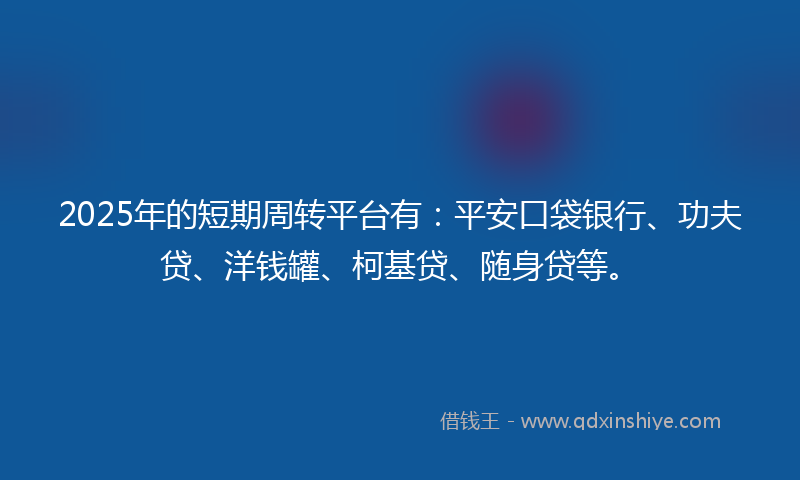 2025年的短期周转平台有：平安口袋银行、功夫贷、洋钱罐、柯基贷、随身贷等。