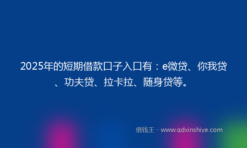 2025年的短期借款口子入口有：e微贷、你我贷、功夫贷、拉卡拉、随身贷等。