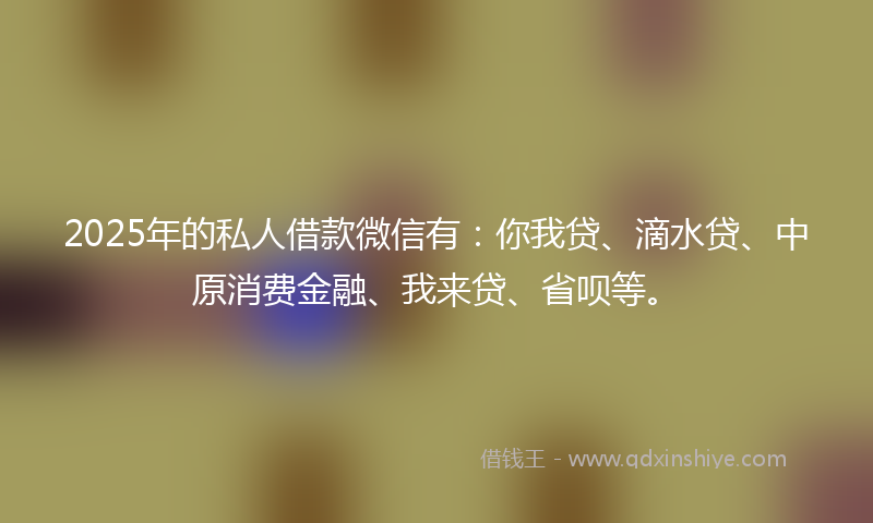 2025年的私人借款微信有：你我贷、滴水贷、中原消费金融、我来贷、省呗等。