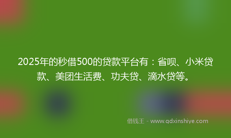 2025年的秒借500的贷款平台有：省呗、小米贷款、美团生活费、功夫贷、滴水贷等。