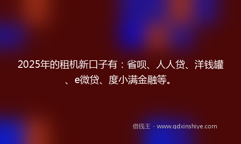2025年的租机新口子有：省呗、人人贷、洋钱罐、e微贷、度小满金融等。