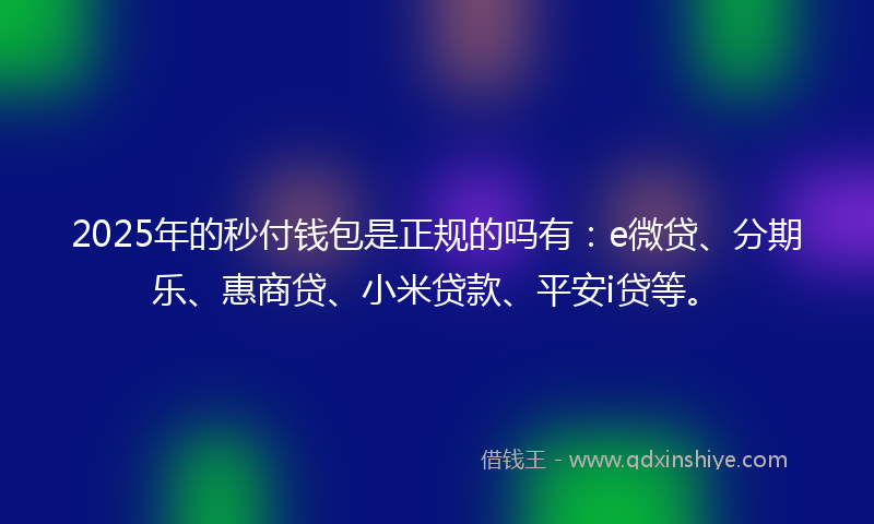 2025年的秒付钱包是正规的吗有：e微贷、分期乐、惠商贷、小米贷款、平安i贷等。