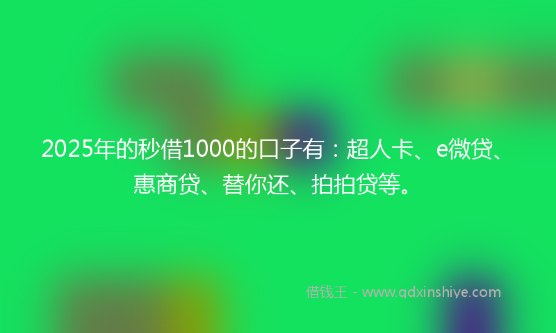 2025年的秒借1000的口子有：超人卡、e微贷、惠商贷、替你还、拍拍贷等。