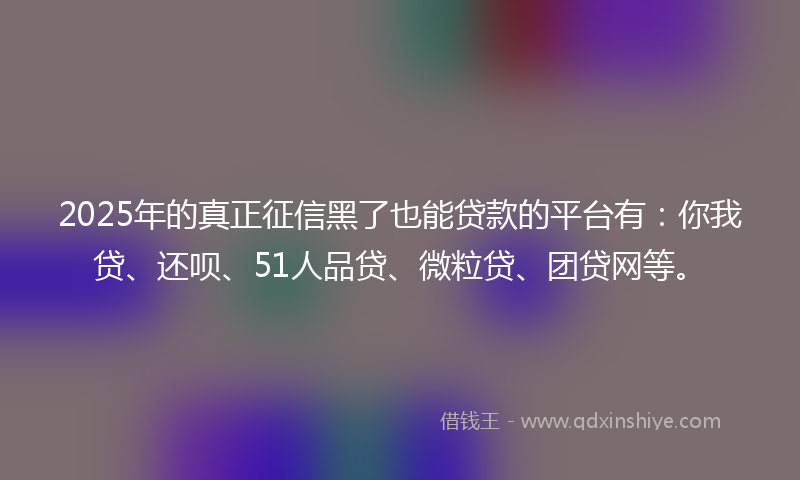 2025年的真正征信黑了也能贷款的平台有:你我贷、还呗、51人品贷、微粒贷、团贷网等。