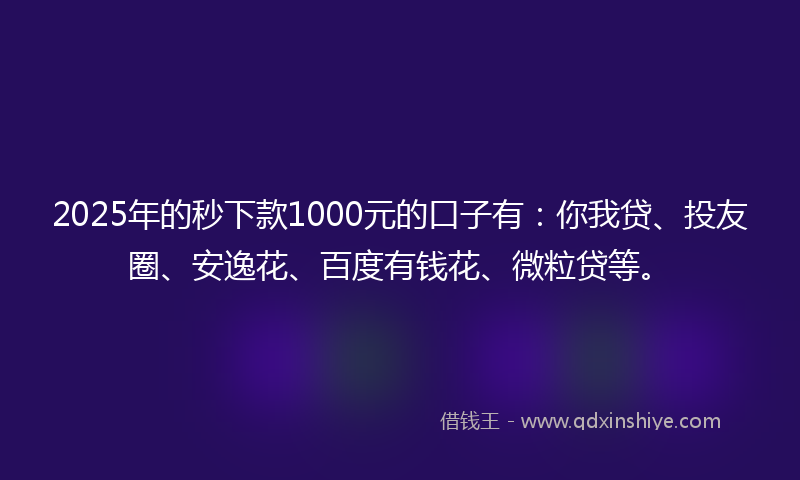 2025年的秒下款1000元的口子有：你我贷、投友圈、安逸花、百度有钱花、微粒贷等。