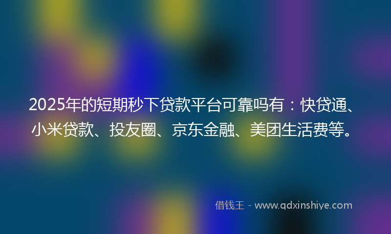 2025年的短期秒下贷款平台可靠吗有:快贷通、小米贷款、投友圈、京东金融、美团生活费等。