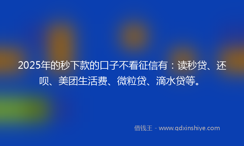2025年的秒下款的口子不看征信有：读秒贷、还呗、美团生活费、微粒贷、滴水贷等。
