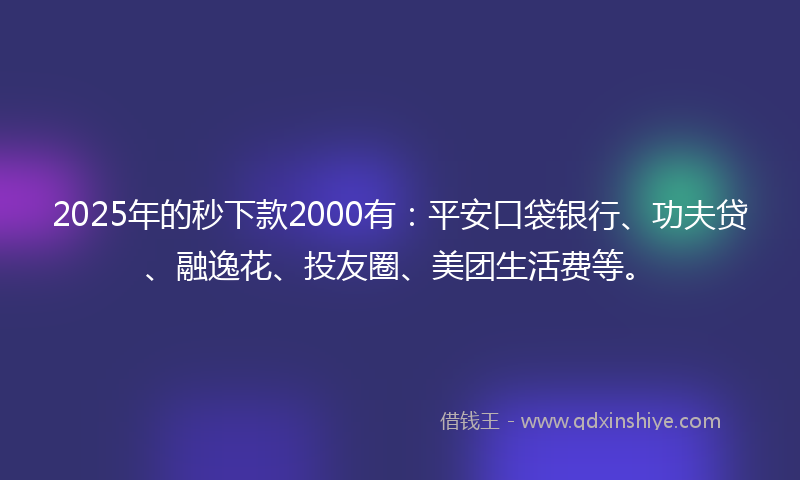 2025年的秒下款2000有：平安口袋银行、功夫贷、融逸花、投友圈、美团生活费等。