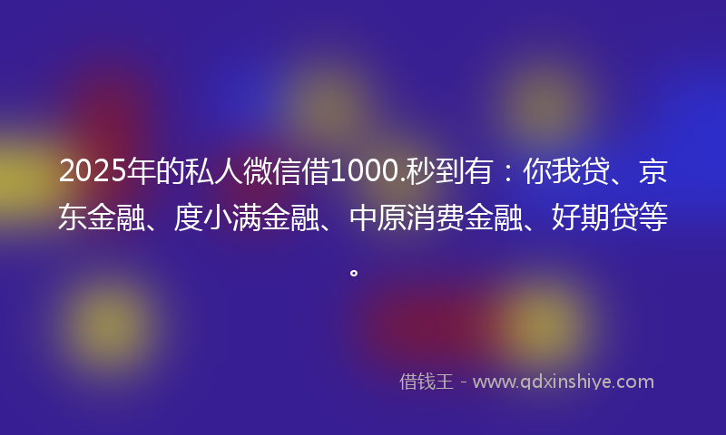 2025年的私人微信借1000.秒到有：你我贷、京东金融、度小满金融、中原消费金融、好期贷等。
