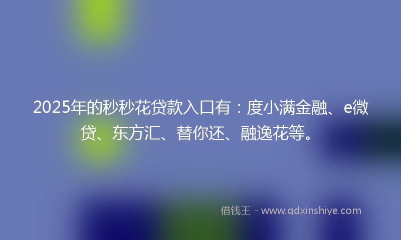 2025年的秒秒花贷款入口有：度小满金融、e微贷、东方汇、替你还、融逸花等。