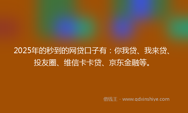 2025年的秒到的网贷口子有：你我贷、我来贷、投友圈、维信卡卡贷、京东金融等。