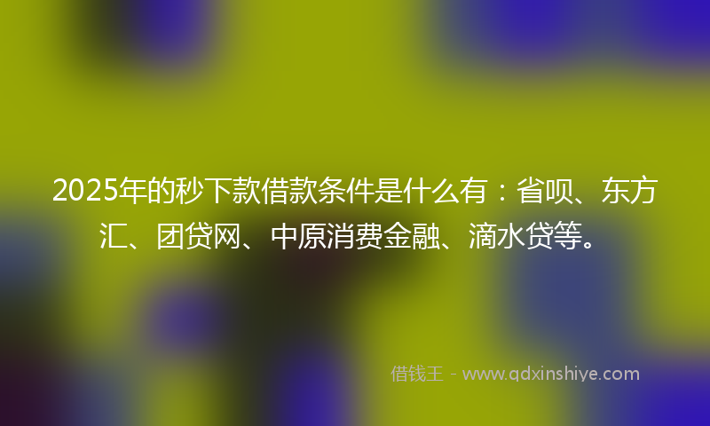 2025年的秒下款借款条件是什么有：省呗、东方汇、团贷网、中原消费金融、滴水贷等。