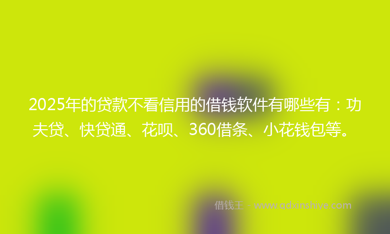 2025年的贷款不看信用的借钱软件有哪些有：功夫贷、快贷通、花呗、360借条、小花钱包等。