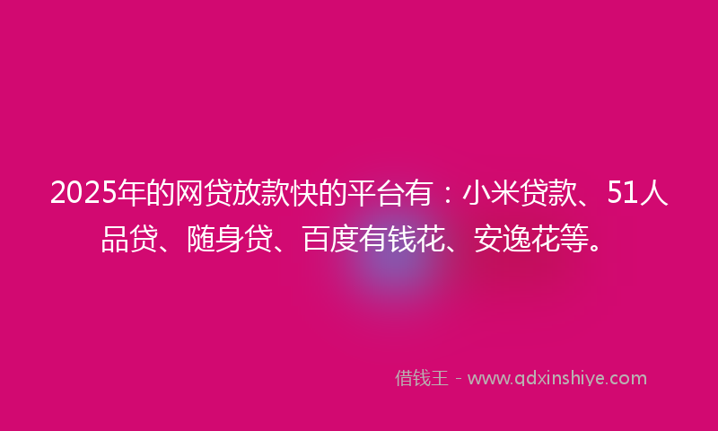 2025年的网贷放款快的平台有：小米贷款、51人品贷、随身贷、百度有钱花、安逸花等。