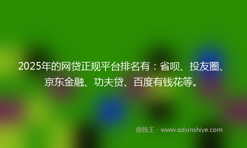 2025年的网贷正规平台排名有：省呗、投友圈、京东金融、功夫贷、百度有钱花等。