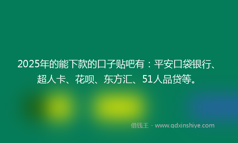 2025年的能下款的口子贴吧有：平安口袋银行、超人卡、花呗、东方汇、51人品贷等。
