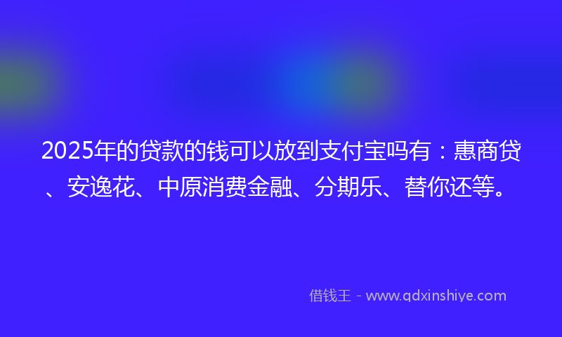 2025年的贷款的钱可以放到支付宝吗有：惠商贷、安逸花、中原消费金融、分期乐、替你还等。
