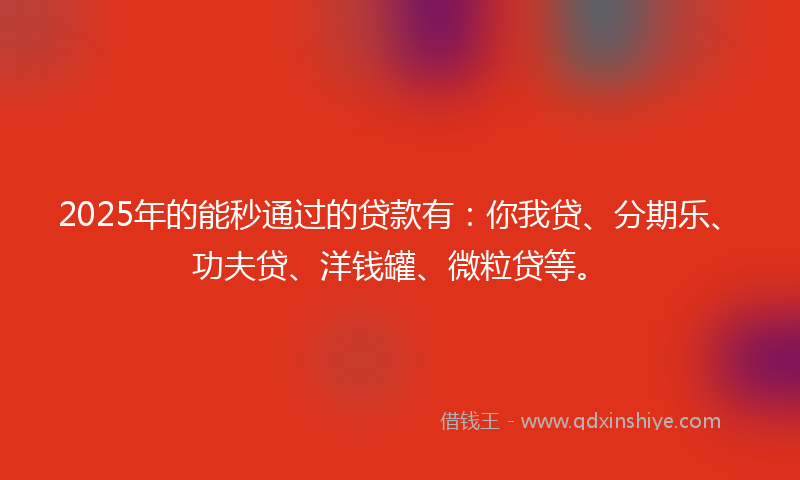 2025年的能秒通过的贷款有：你我贷、分期乐、功夫贷、洋钱罐、微粒贷等。