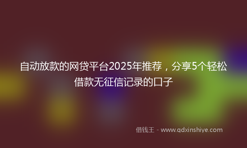 自动放款的网贷平台2025年推荐，分享5个轻松借款无征信记录的口子