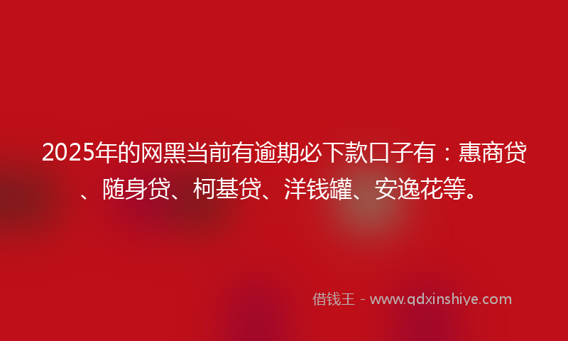 2025年的网黑当前有逾期必下款口子有：惠商贷、随身贷、柯基贷、洋钱罐、安逸花等。