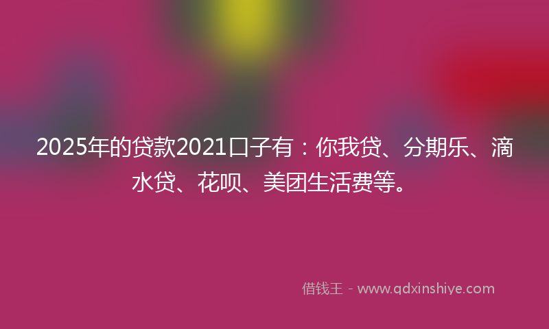 2025年的贷款2021口子有：你我贷、分期乐、滴水贷、花呗、美团生活费等。