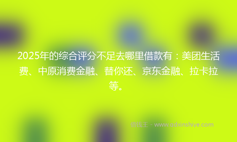 2025年的综合评分不足去哪里借款有：美团生活费、中原消费金融、替你还、京东金融、拉卡拉等。