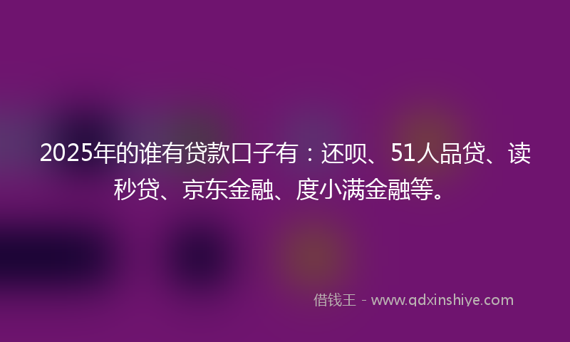 2025年的谁有贷款口子有：还呗、51人品贷、读秒贷、京东金融、度小满金融等。