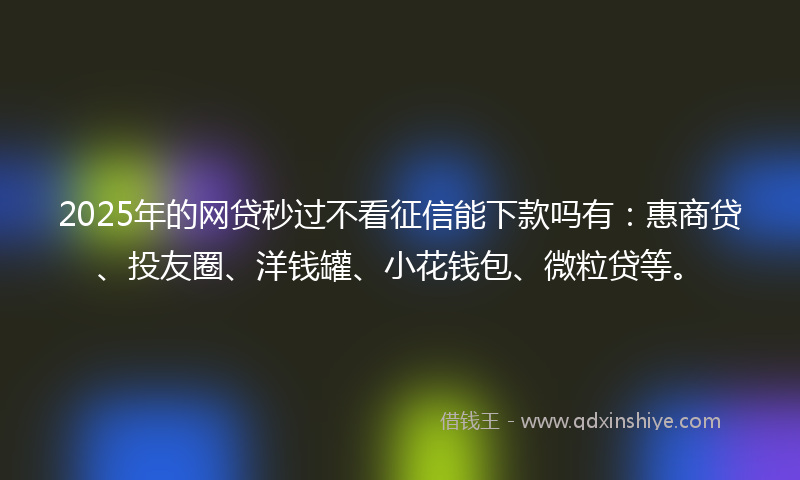 2025年的网贷秒过不看征信能下款吗有：惠商贷、投友圈、洋钱罐、小花钱包、微粒贷等。