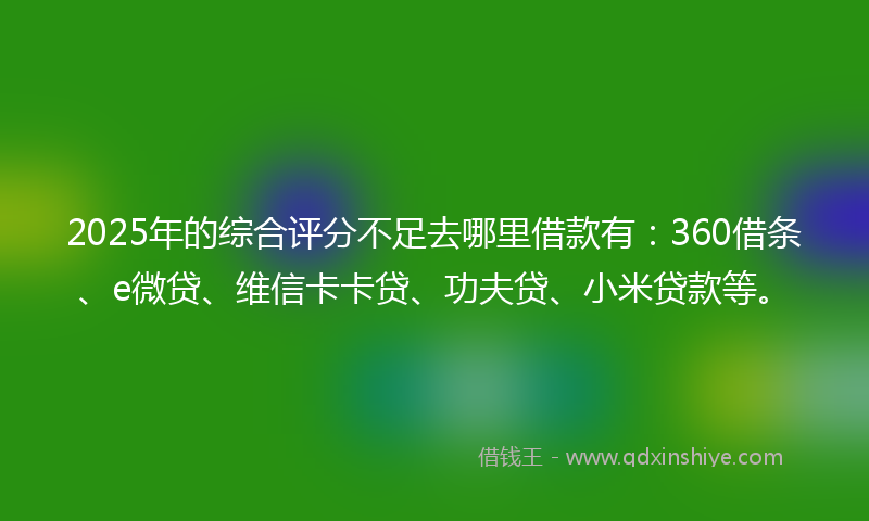 2025年的综合评分不足去哪里借款有：360借条、e微贷、维信卡卡贷、功夫贷、小米贷款等。