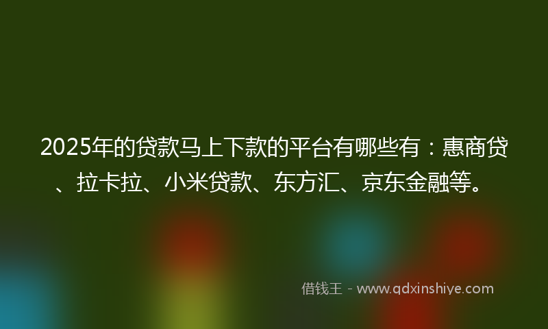 2025年的贷款马上下款的平台有哪些有：惠商贷、拉卡拉、小米贷款、东方汇、京东金融等。