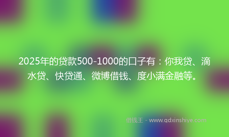 2025年的贷款500-1000的口子有：你我贷、滴水贷、快贷通、微博借钱、度小满金融等。