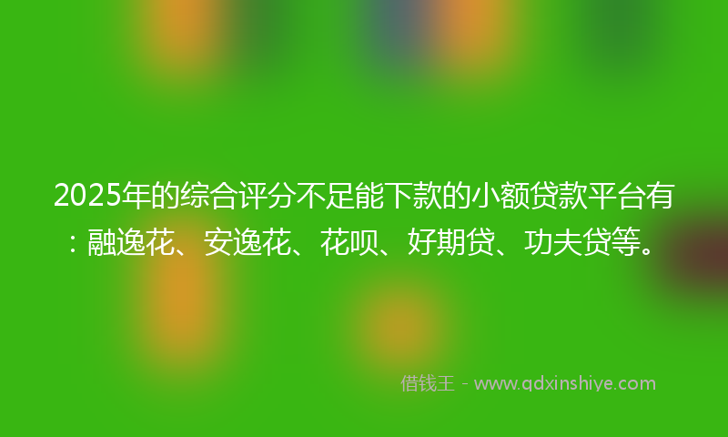2025年的综合评分不足能下款的小额贷款平台有：融逸花、安逸花、花呗、好期贷、功夫贷等。