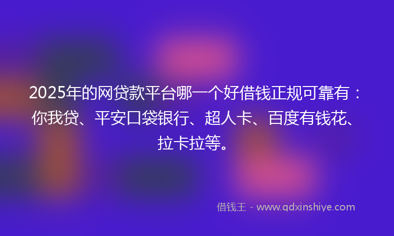 2025年的网贷款平台哪一个好借钱正规可靠有：你我贷、平安口袋银行、超人卡、百度有钱花、拉卡拉等。