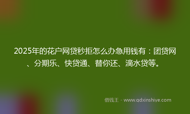 2025年的花户网贷秒拒怎么办急用钱有:团贷网、分期乐、快贷通、替你还、滴水贷等。