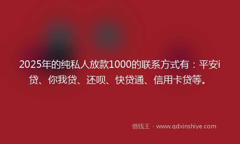 2025年的纯私人放款1000的联系方式有：平安i贷、你我贷、还呗、快贷通、信用卡贷等。