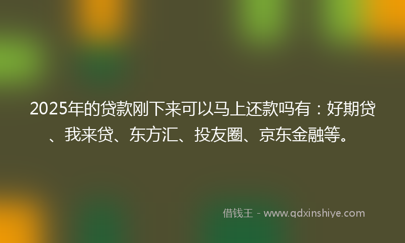 2025年的贷款刚下来可以马上还款吗有：好期贷、我来贷、东方汇、投友圈、京东金融等。
