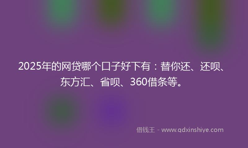 2025年的网贷哪个口子好下有：替你还、还呗、东方汇、省呗、360借条等。
