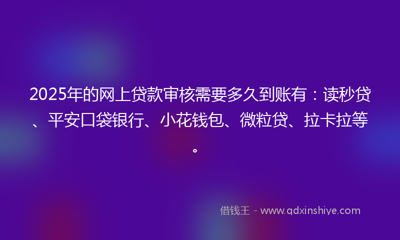 2025年的网上贷款审核需要多久到账有：读秒贷、平安口袋银行、小花钱包、微粒贷、拉卡拉等。