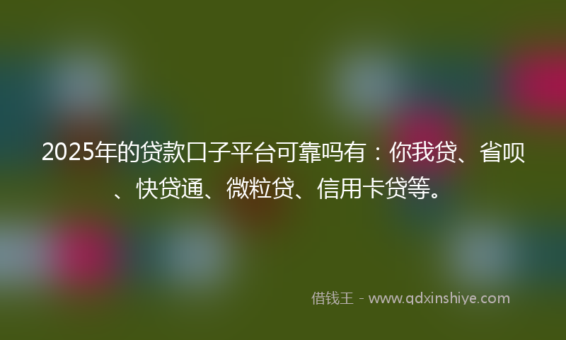 2025年的贷款口子平台可靠吗有：你我贷、省呗、快贷通、微粒贷、信用卡贷等。