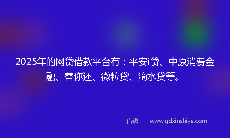 2025年的网贷借款平台有：平安i贷、中原消费金融、替你还、微粒贷、滴水贷等。