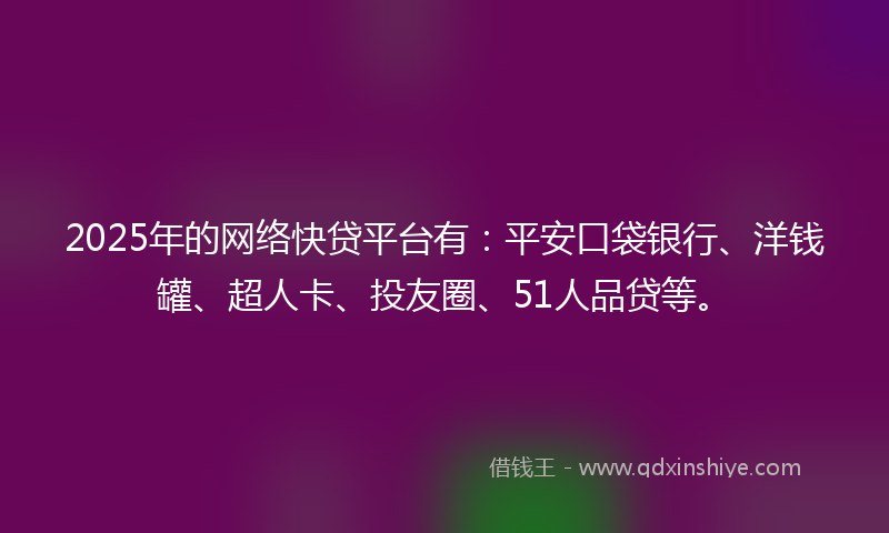 2025年的网络快贷平台有：平安口袋银行、洋钱罐、超人卡、投友圈、51人品贷等。