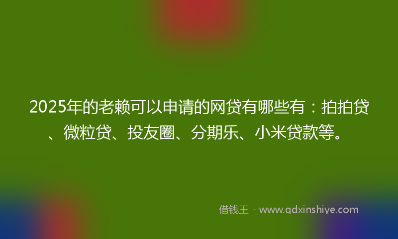 2025年的老赖可以申请的网贷有哪些有：拍拍贷、微粒贷、投友圈、分期乐、小米贷款等。