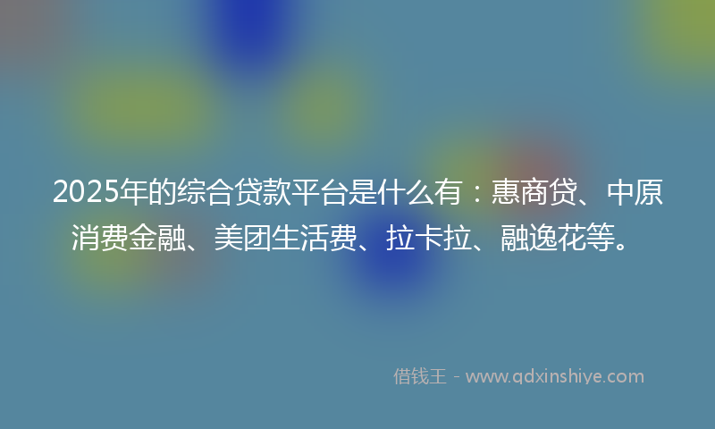 2025年的综合贷款平台是什么有：惠商贷、中原消费金融、美团生活费、拉卡拉、融逸花等。