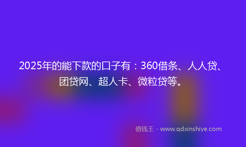2025年的能下款的口子有：360借条、人人贷、团贷网、超人卡、微粒贷等。