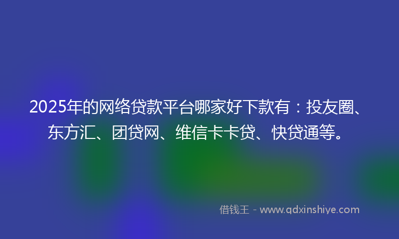 2025年的网络贷款平台哪家好下款有：投友圈、东方汇、团贷网、维信卡卡贷、快贷通等。