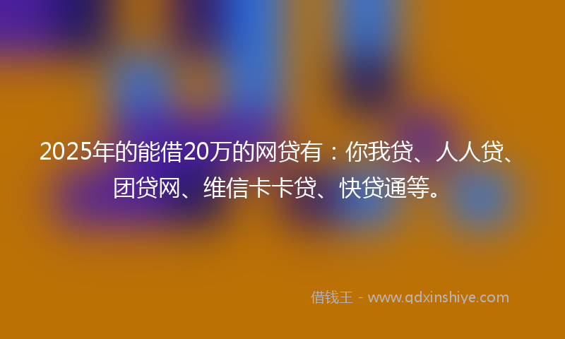 2025年的能借20万的网贷有：你我贷、人人贷、团贷网、维信卡卡贷、快贷通等。