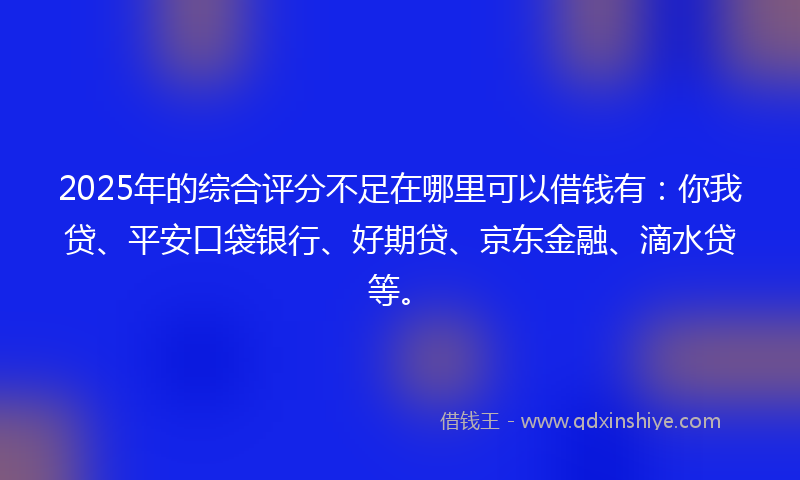 2025年的综合评分不足在哪里可以借钱有：你我贷、平安口袋银行、好期贷、京东金融、滴水贷等。
