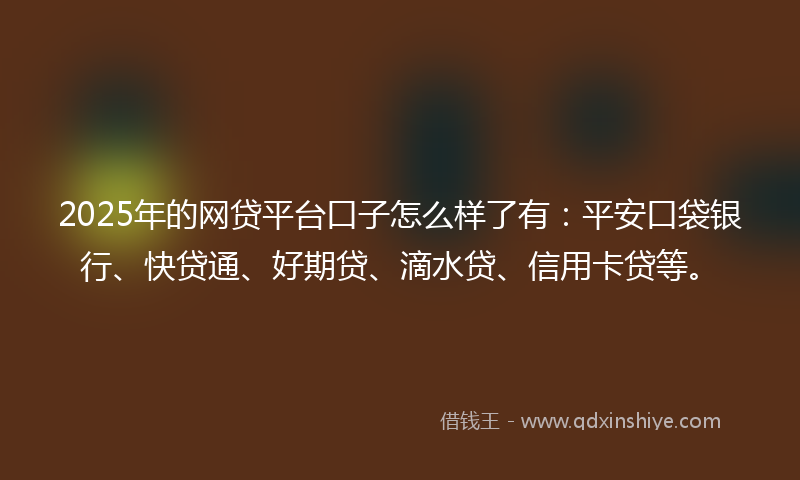 2025年的网贷平台口子怎么样了有：平安口袋银行、快贷通、好期贷、滴水贷、信用卡贷等。